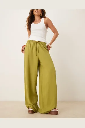 ASOS Broek met linnenlook en elastische taille in olijfgroen