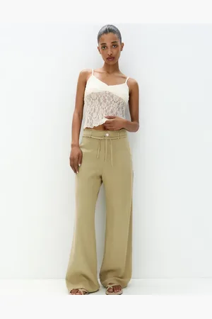 Pull&Bear Broek met wijde pijpen, gestrikte taille en gerafelde zoom in