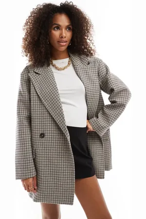 Bershka Rechte elegante oversized jas in bruine ruit