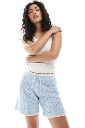 JJXX Gehaakte short in blauw, deel van co-ord set