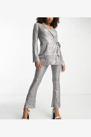 ASOS ASOS DESIGN Tall - Jersey flare-broek met lovertjes in gunmetal