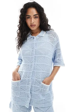 JJXX Gehaakt overhemd in blauw, deel van co-ord set