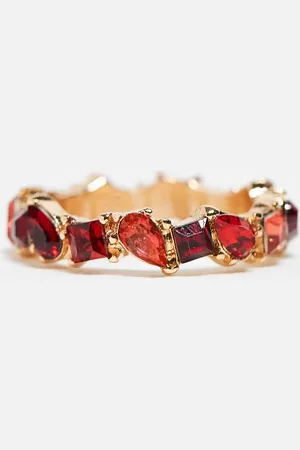 ASOS Ring met ton-sur-ton rode steentjes in goudkleur