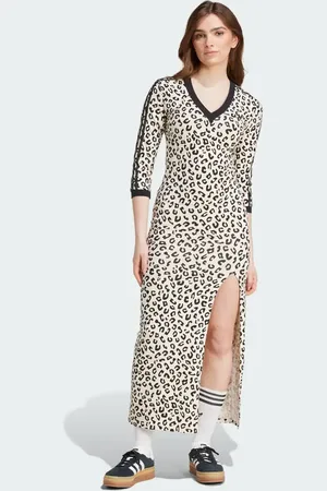 adidas Maxi-jurk met 3 strepen en luipaardprint in