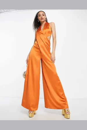 ASOS Gedrapeerde jumpsuit met gekruiste halternek en uitsnijdingen in koper