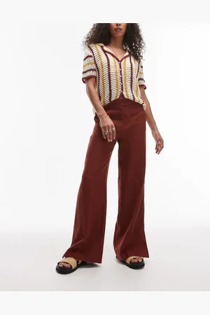  Broek met linnenlook in roestbruin