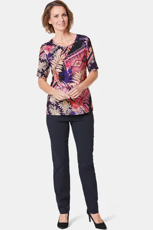 GOLDNER Comfortabel, elastisch shirt met opvallende print - / gedess. - Gr. 20 van