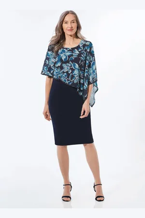GOLDNER Feestelijke jurk met fijne chiffon - marine / / gebloemd - Gr. 19 van