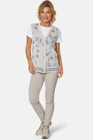 GOLDNER Verbloemend jacquard tricot vest in hoogwaardige kwaliteit - beige / blauw / beige / gedess. - Gr. 19 van