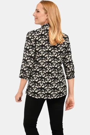 GOLDNER Overhemdblouse met doorlopende knopenlijst - schwarz / beige - Gr. 19 van