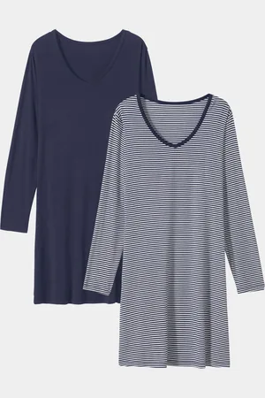 GOLDNER Twee jersey nachthemden - marine / wit / gestreept - Gr. 36 van