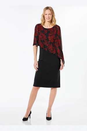 GOLDNER Feestelijke jurk met fijne chiffon - / rood / gebloemd - Gr. 54 van