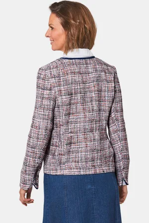 GOLDNER Chique boucléblazer met biesjes van denim - / marine / rood - Gr. 23 van