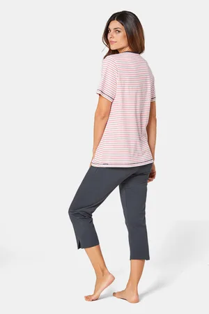 GOLDNER Katoenen pyjama met korte mouwen - koraalrood / wit / marine / gestreept - Gr. 18/19 van