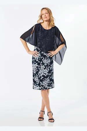 GOLDNER Jurk van elegant kant met chiffon drapering - marine / wit / gebloemd - Gr. 19 van