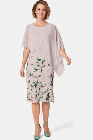 GOLDNER Jurk met een bloemenprint en chiffondrapering - oudroze / gebloemd - Gr. 19 van