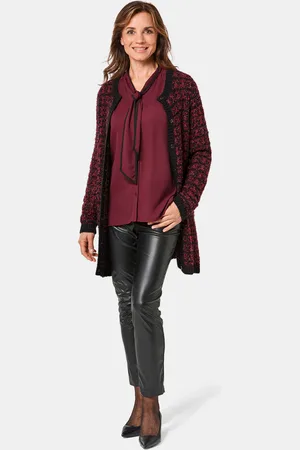 GOLDNER Chique tricot cardigan met glansgaren - schwarz / bordeaux - Gr. 19 van