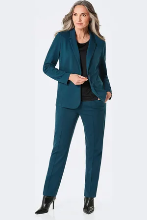GOLDNER Taps toelopende broek met elastische band - petrol - Gr. 26 van