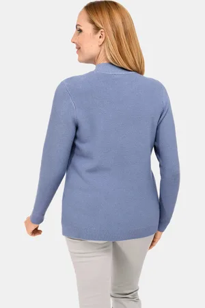 GOLDNER Sportieve tricot pullover met flatteuze details - rookblauw / gemêleerd - Gr. 24 van