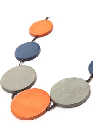 Houten ketting - / grijs / koraalrood - Gr. Standaardmaat van