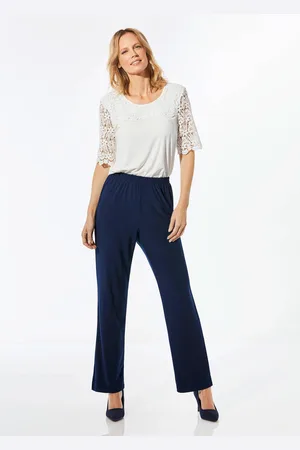 GOLDNER Comfortabele slinky broek met elastische tailleband - marine - Gr. 19 van