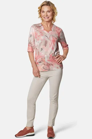 GOLDNER Hoogwaardige pullover met prachtige print van Di-Strick - oranje / gedess. - Gr. 38 van