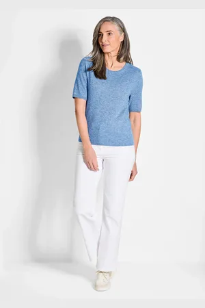 GOLDNER Pullover van kasjmier met korte mouwen en ronde hals - - Gr. 20 van