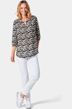 GOLDNER Gedessineerde blouse - / wit / beige / gedess. - Gr. 19 van