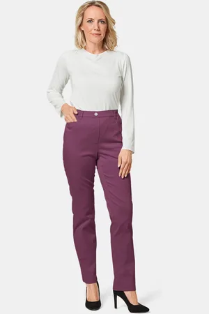 GOLDNER Lichte katoenen broek met elastische band - aubergine - Gr. 195 van