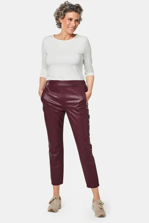 GOLDNER Broek van imitatieleer met elastische tailleband - donkerrood - Gr. 19 van