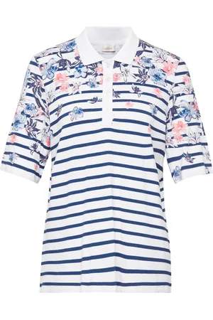 GOLDNER Huidvriendelijk gedessineerd poloshirt - / blauw / koraalrood / gedess. - Gr. 25 van