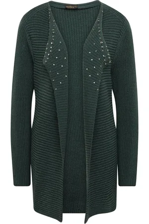 GOLDNER Figuurvriendelijk tricot jasje met modieuze horizontale ribstructuur - donkergroen - Gr. 19 van