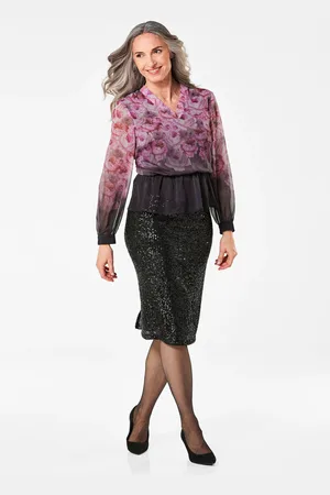 GOLDNER Elegante, gedessineerde blouse met schootje - / oudroze / gedess. - Gr. 19 van