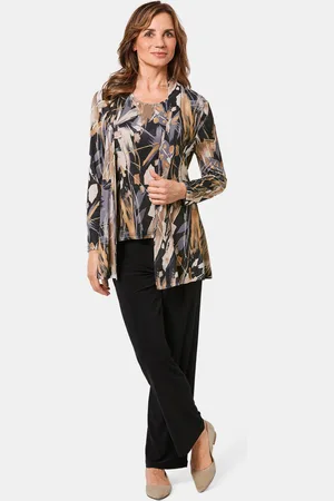 GOLDNER Comfortabel elastisch, lang slinky jasje met spannende print - / grijs / gedess. - Gr. 19 van