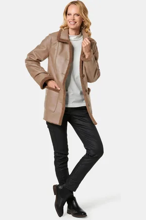 GOLDNER Heerlijk warm, lang jack in leerlook - camel - Gr. 20 van