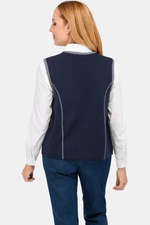 GOLDNER Tijdloos tricot vest met merinoscheerwol - marine / grijs - Gr. 52 van