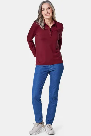 GOLDNER Poloshirt met lange mouwen en sierband bij de knoopsluiting - donkerrood - Gr. 22 van