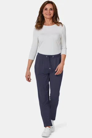 GOLDNER Comfortabele slinky broek met elastische tailleband - marine - Gr. 52 van