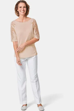 GOLDNER Pullover met kanten inzetten en glanssteentjes - perzik - Gr. 22 van