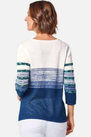 GOLDNER Lichte pullover met mooi streepdessin - koningsblauw / gedess. - Gr. 24 van