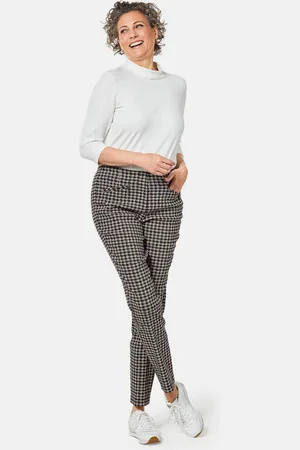 GOLDNER Elastische broek met tijdloze pied-de-poule - steengrijs / zwart / gedess. - Gr. 23 van