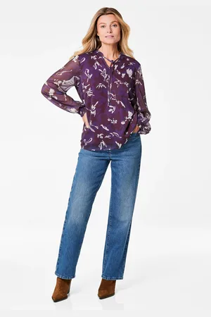 GOLDNER Chiffon blouse met elastische manchetten - bessen / gedess. - Gr. 19 van