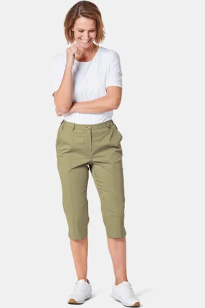 GOLDNER Sportieve capri van comfortabel satijn - kaki - Gr. 19 van