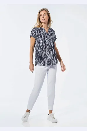 GOLDNER Blouse met tuniekhals - marine / wit / gedess. - Gr. 19 van