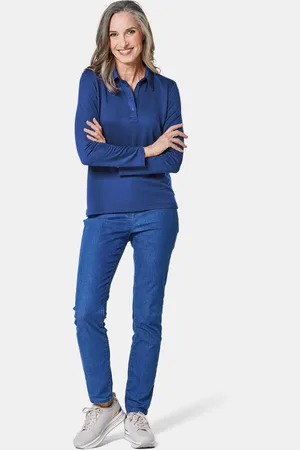GOLDNER Poloshirt met lange mouwen en sierband bij de knoopsluiting - koningsblauw - Gr. 44 van