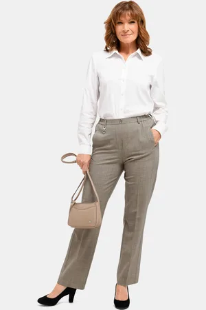 GOLDNER Trevira scheerwollen broek met elastische band - taupe / gemêleerd - Gr. 205 van