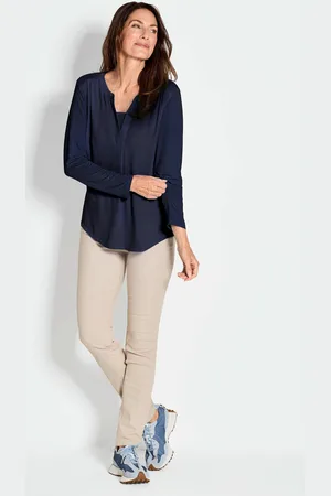 GOLDNER Blouseshirt met chiffon inzet - marine - Gr. 19 van