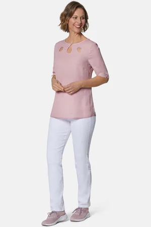 GOLDNER Elegante blouse met prachtige halslijn - rosé - Gr. 24 van