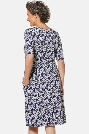 GOLDNER Elastische jersey jurk met modieuze print - marine / gebloemd - Gr. 40 van
