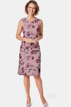 GOLDNER Elegante jurk van zacht mesh - rosé / donkerrood / gedess. - Gr. 19 van